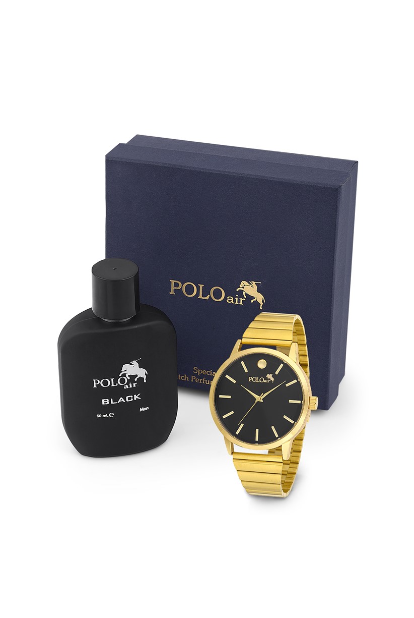 Polo Air Erkek Kol Saati Ve Parfüm Seti Hediyelik Kutusunda Kombin Sarı Renk PL-0771E4