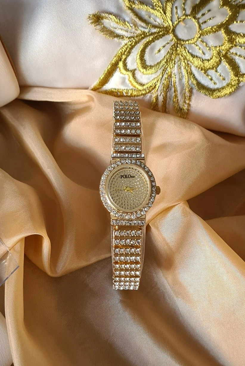 Polo Air Bol Taşlı Zarif  Vintage Kadın Kol Saati Sarı Renk PL-1448B1x