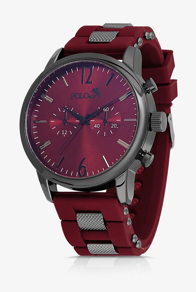 Polo Air Erkek Hediye Seti Saat Gözlük Parfüm Hediyelik Kutusunda Bordo Renk PL-0736E2
