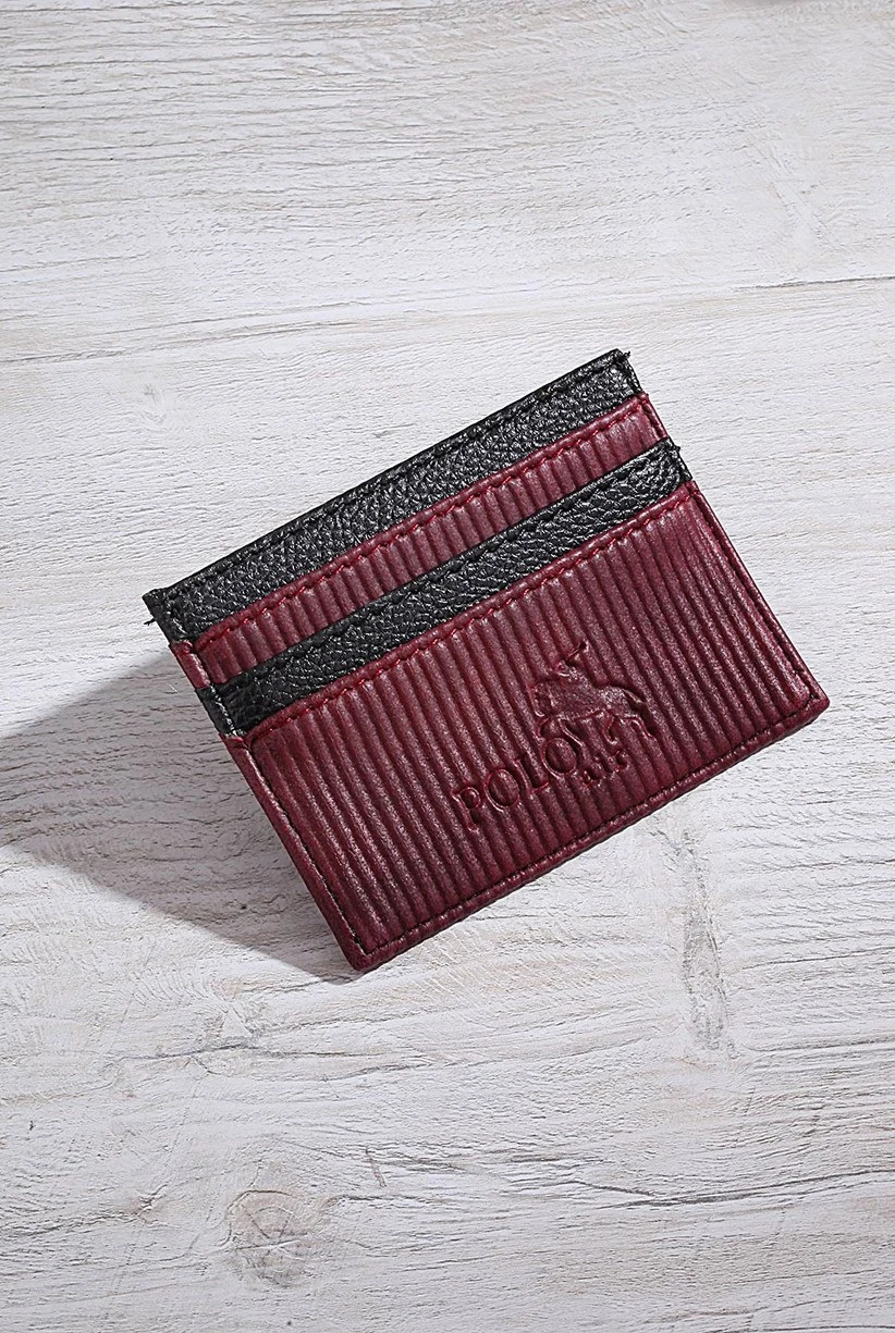 Polo Air Bordo Renk Çizgili Kemer Cüzdan Kartlık Seti SETE-3015-B