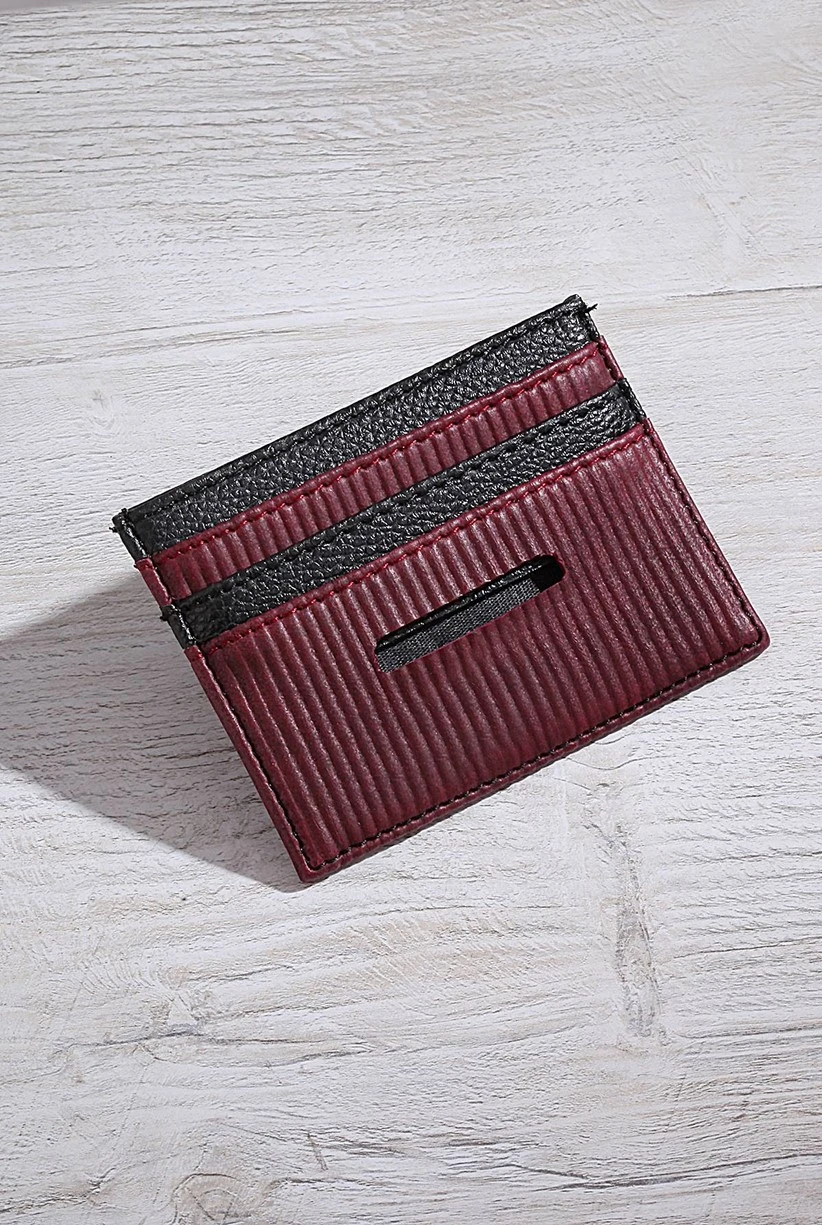 Polo Air Bordo Renk Çizgili Kemer Cüzdan Kartlık Seti SETE-3015-B