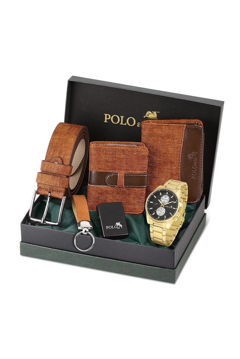 Polo Air Erkek Kol Saati Kemer Cüzdan Kartlık Anahtarlık Çakmak Kombin Set Özel Kutusunda PL-0725E4