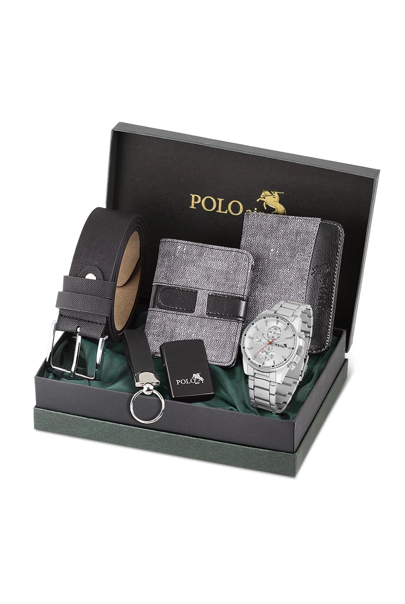 Polo Air Erkek Kol Saati Kemer Cüzdan Kartlık Anahtarlık Çakmak Kombin Set Özel Kutusunda PL-0725E5