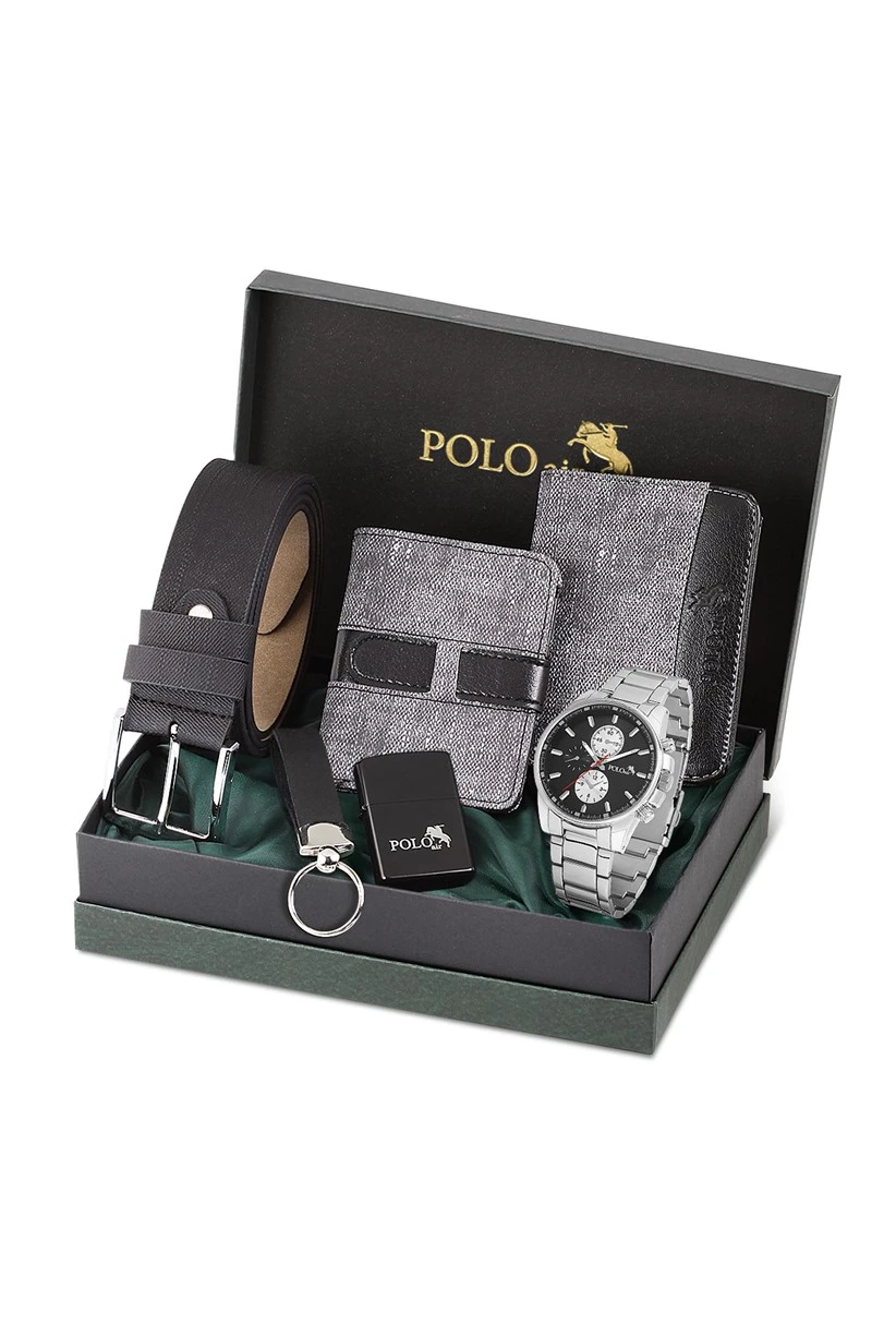 Polo Air Erkek Kol Saati Kemer Cüzdan Kartlık Anahtarlık Çakmak Kombin Set Özel Kutusunda PL-0725E6