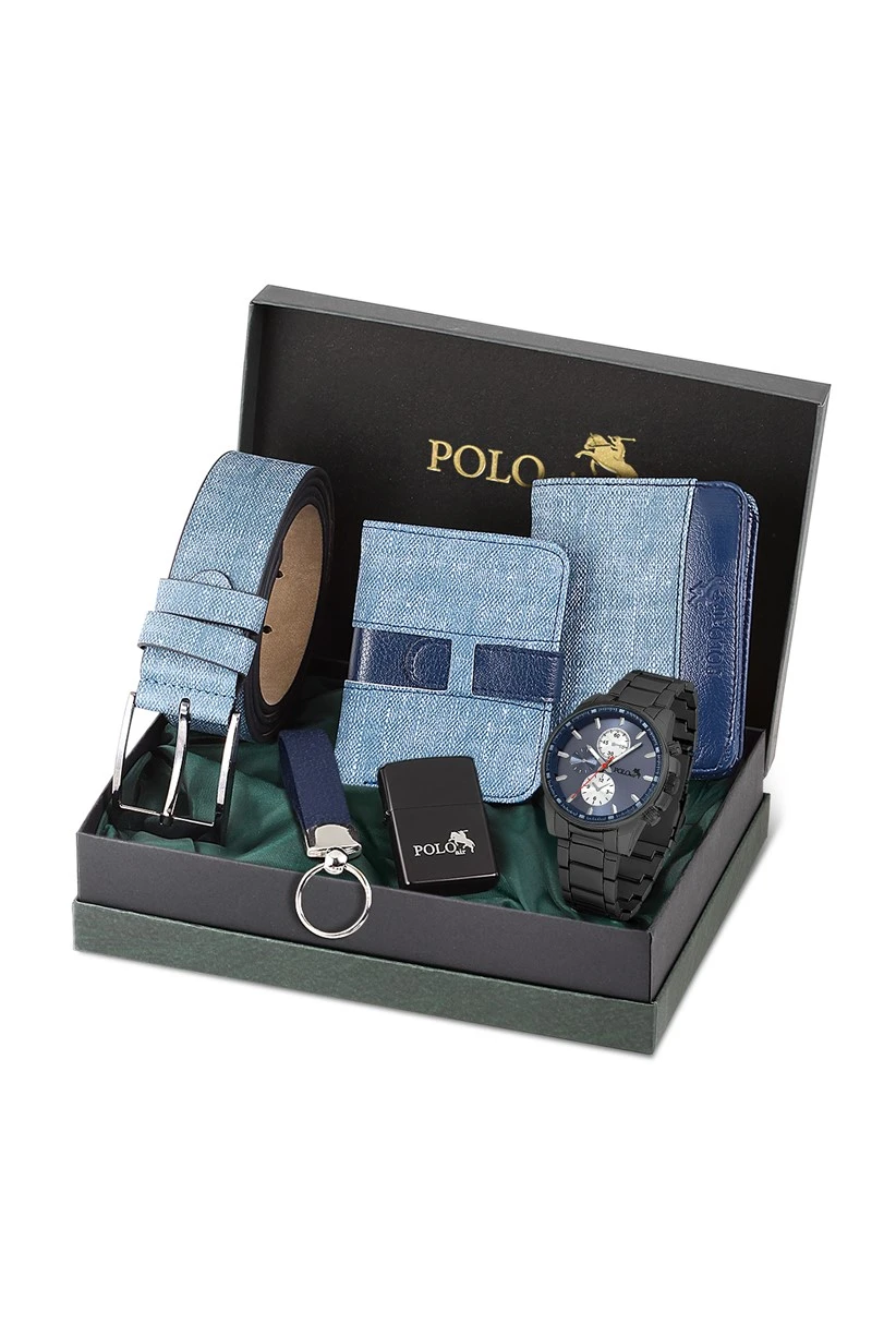 Polo Air Erkek Kol Saati Kemer Cüzdan Kartlık Anahtarlık Çakmak Kombin Set Özel Kutusunda PL-0725E7