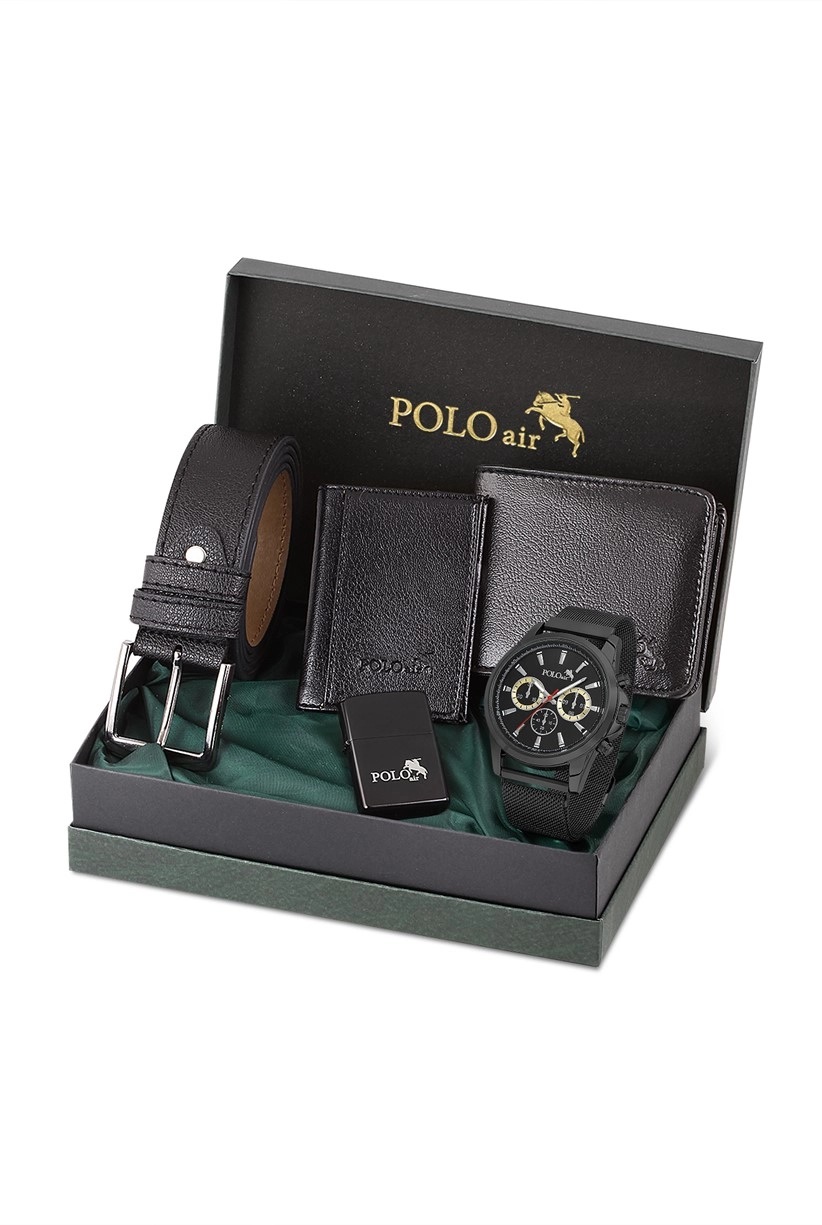 Polo Air Erkek Kol Saati Kemer Cüzdan Kartlık Çakmak Kombin Set Özel Kutusunda PL-0727E1