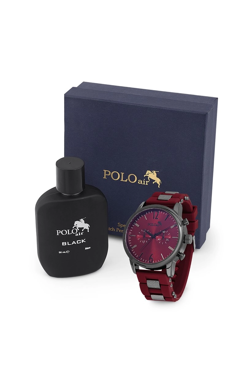 Polo Air Erkek Kol Saati Ve Parfüm Seti Hediyelik Kutusunda Kombin Bordo Renk PL-0770E2