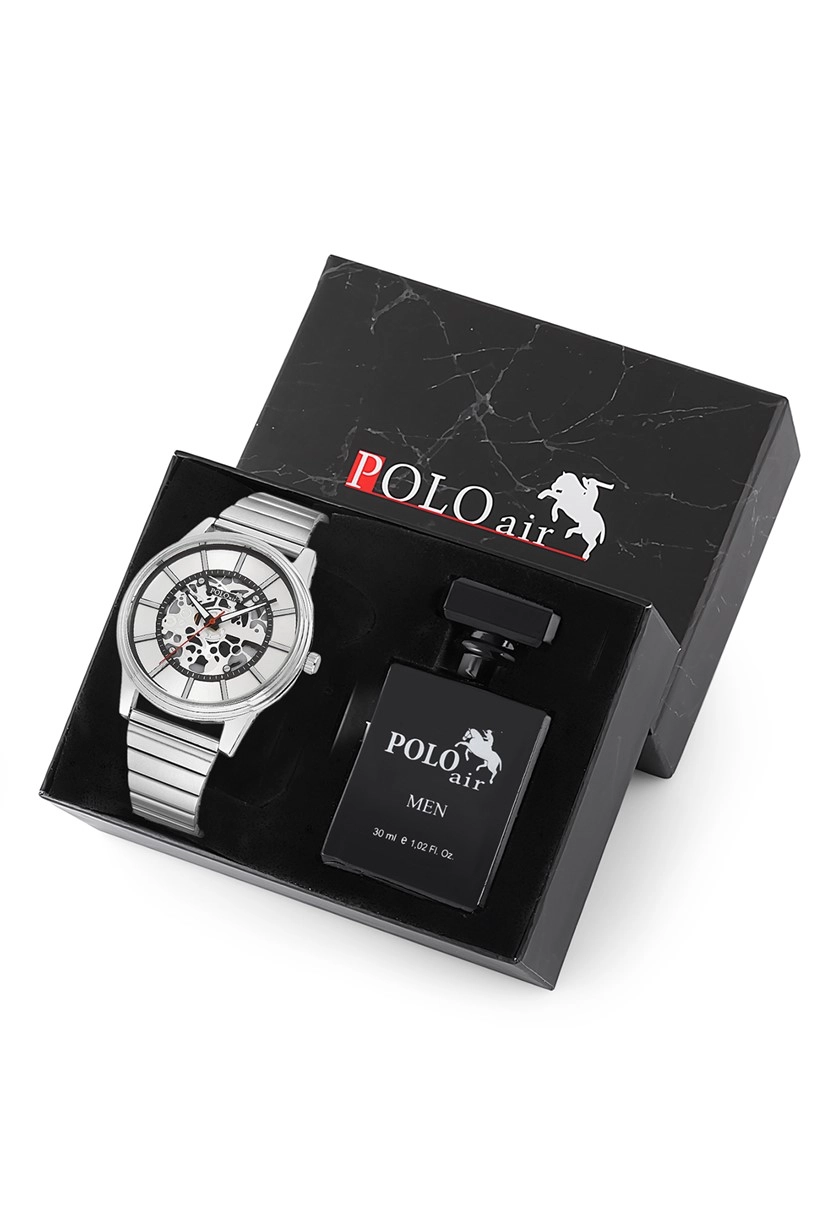 Polo Air Erkek Kol Saati Ve Parfüm Seti Hediyelik Kutusunda Kombin Gümüş PL-0713E4