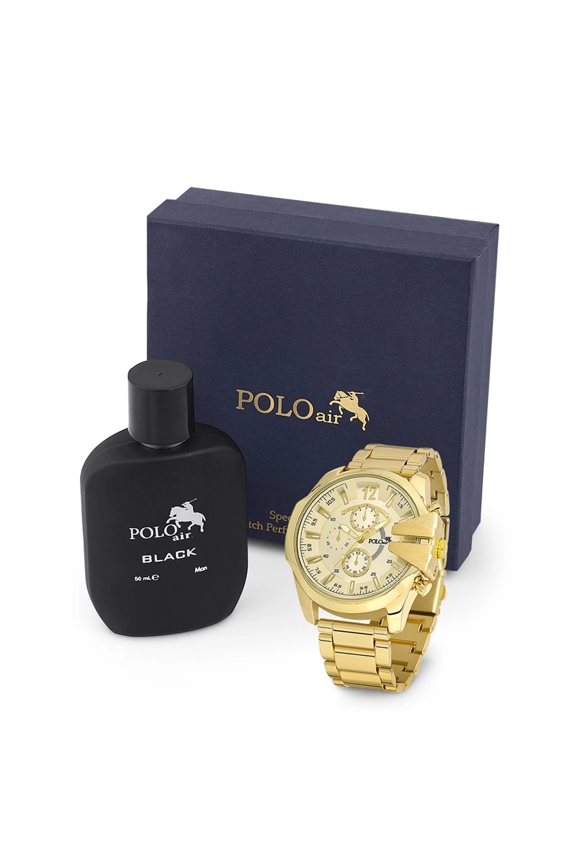 Polo Air Erkek Kol Saati Ve Parfüm Seti Hediyelik Kutusunda Kombin Sarı Renk PL-0762E2