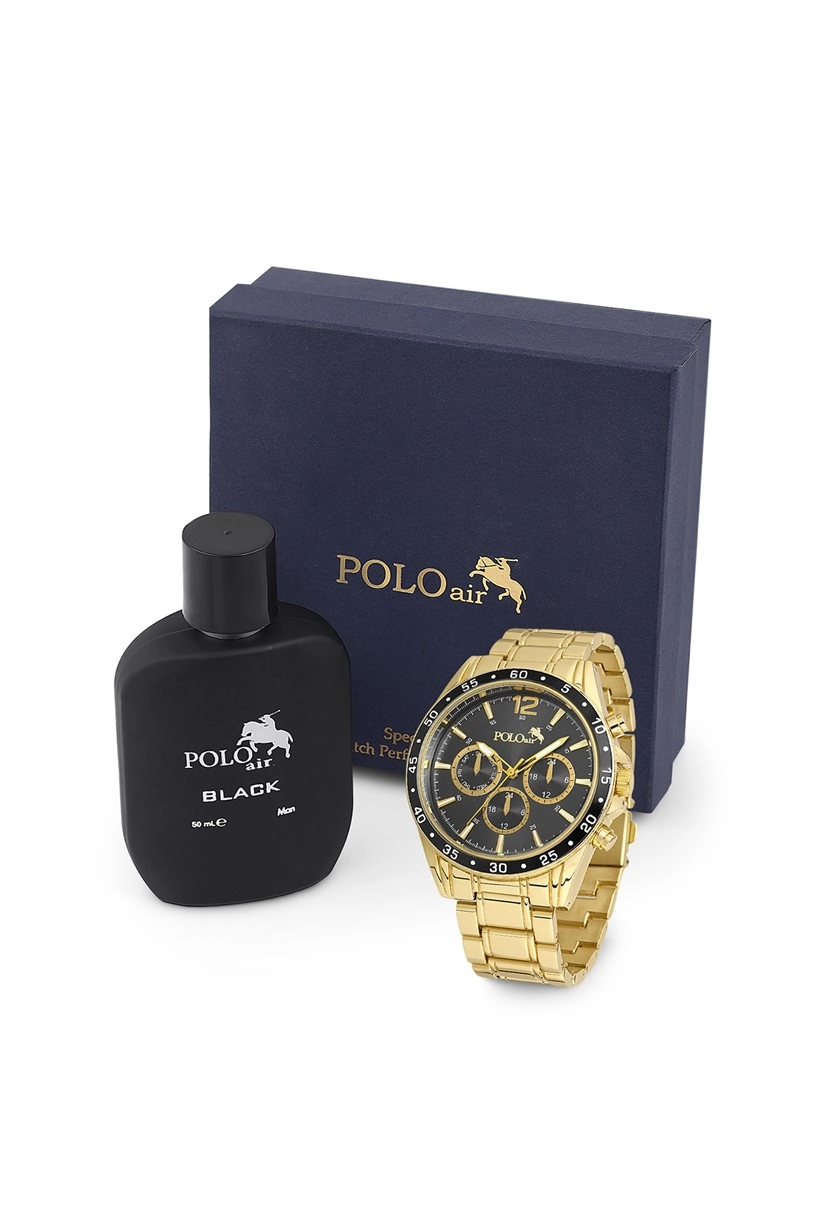 Polo Air Erkek Kol Saati Ve Parfüm Seti Hediyelik Kutusunda Kombin Sarı Renk PL-0768E3