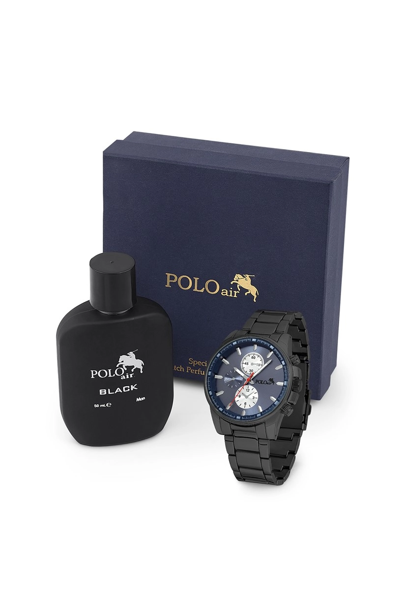 Polo Air Erkek Kol Saati Ve Parfüm Seti Hediyelik Kutusunda Kombin Siyah-Mavi PL-0764E7