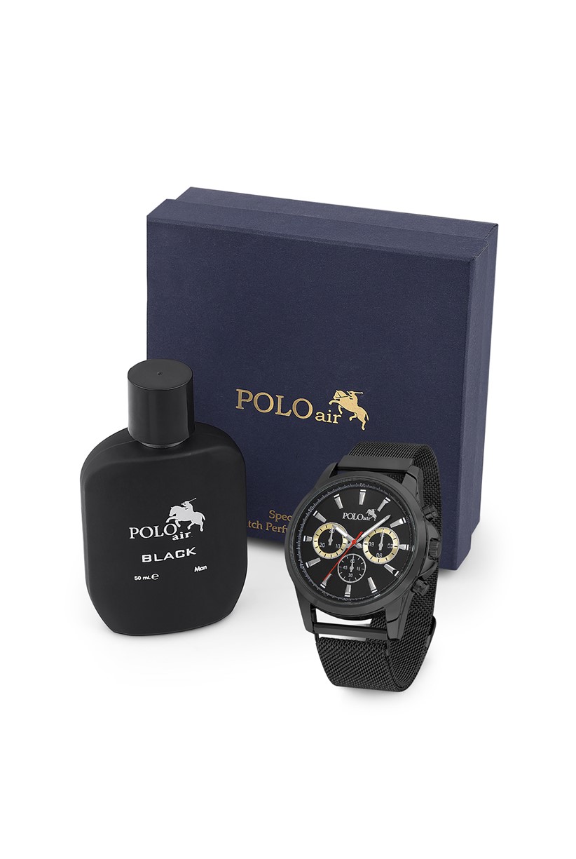 Polo Air Erkek Kol Saati Ve Parfüm Seti Hediyelik Kutusunda Kombin Siyah Renk PL-0766E1
