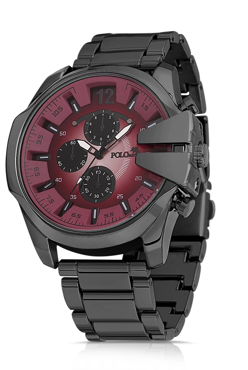 Polo Air Erkek Set Saat Gözlük Parfüm Tesbih Kalem Bileklik Özel Kutulu Siyah-Bordo Renk PL-0753E3