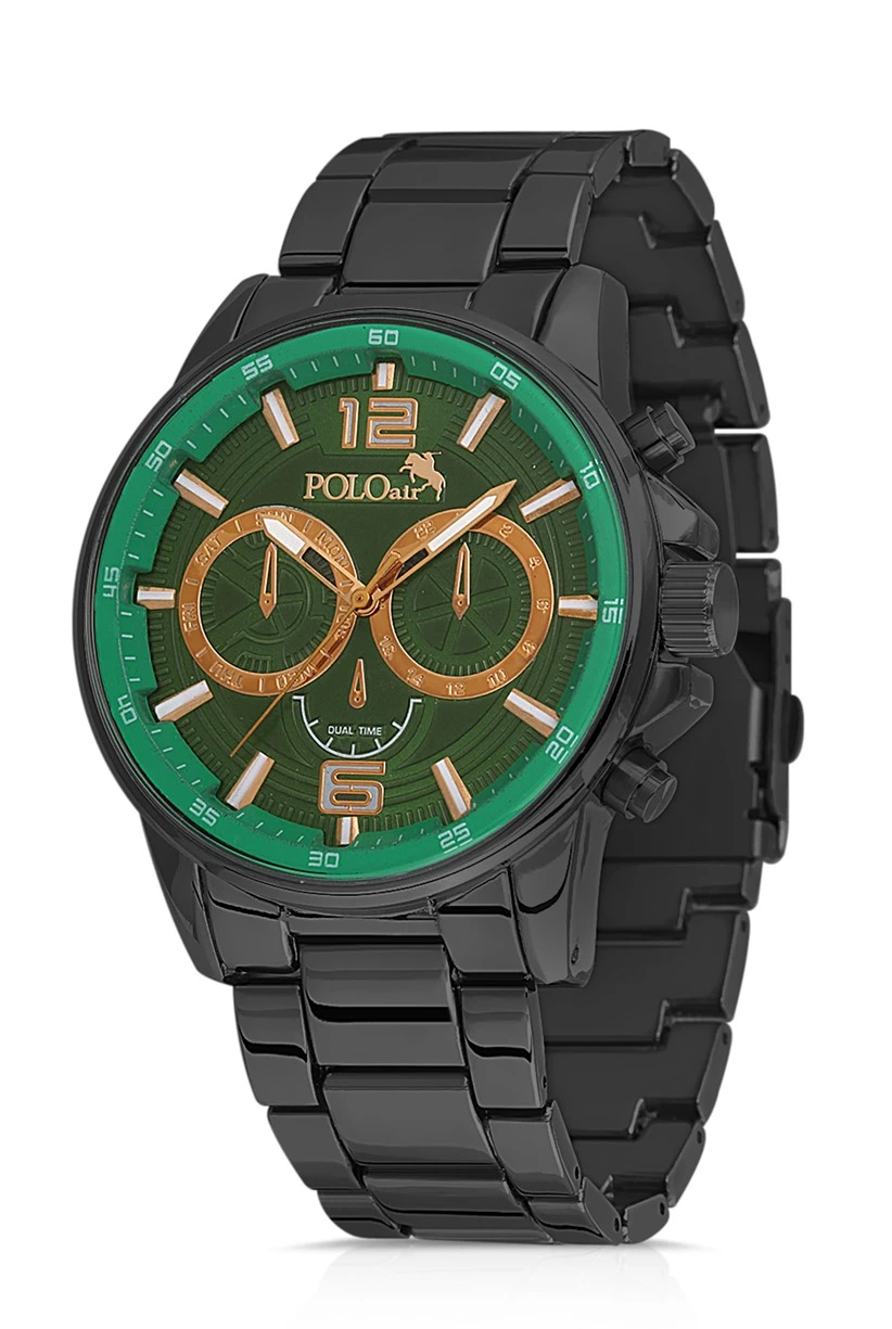 Polo Air Erkek Set Saat Gözlük Parfüm Tesbih Kalem Bileklik Özel Kutulu Siyah-İçi Yeşil PL-0759E4