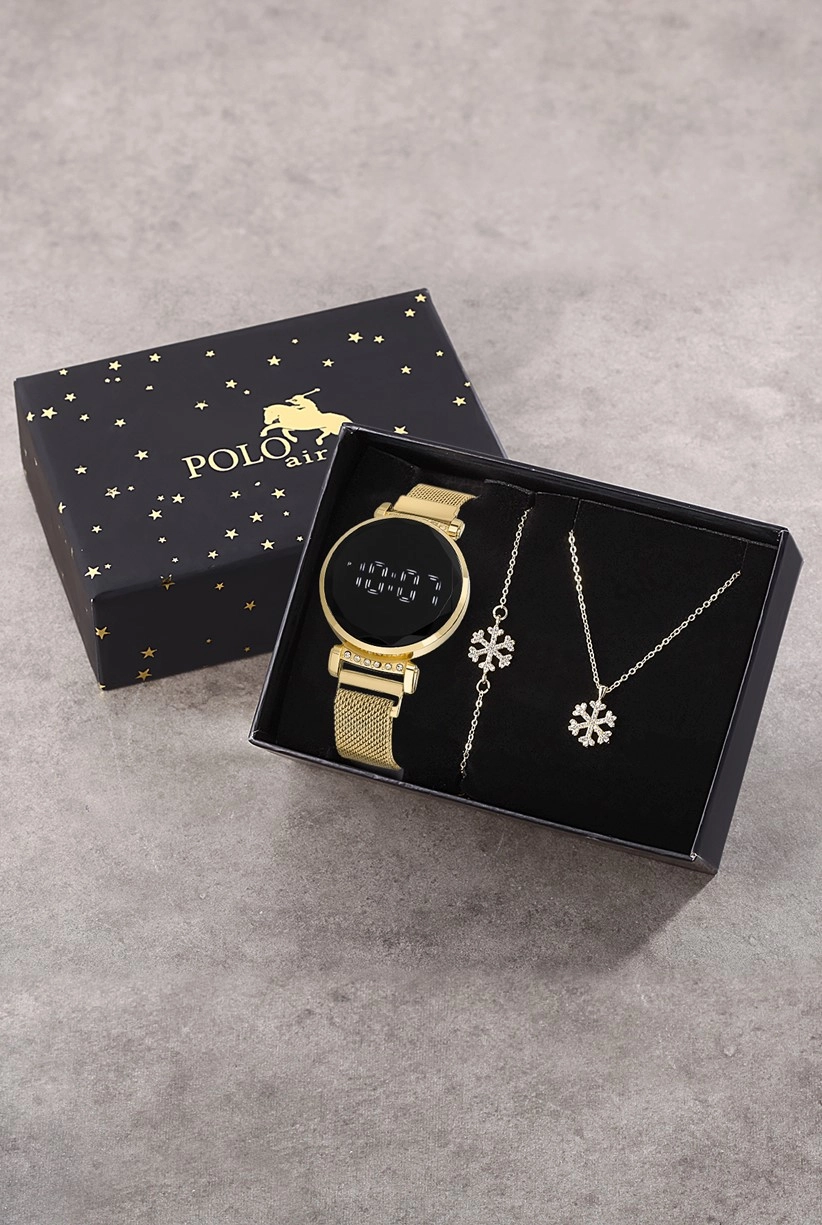Polo Air Kadın Kol Saati Kar Tanesi Bileklik Ve Kolye Kutulu Set st-2066s3