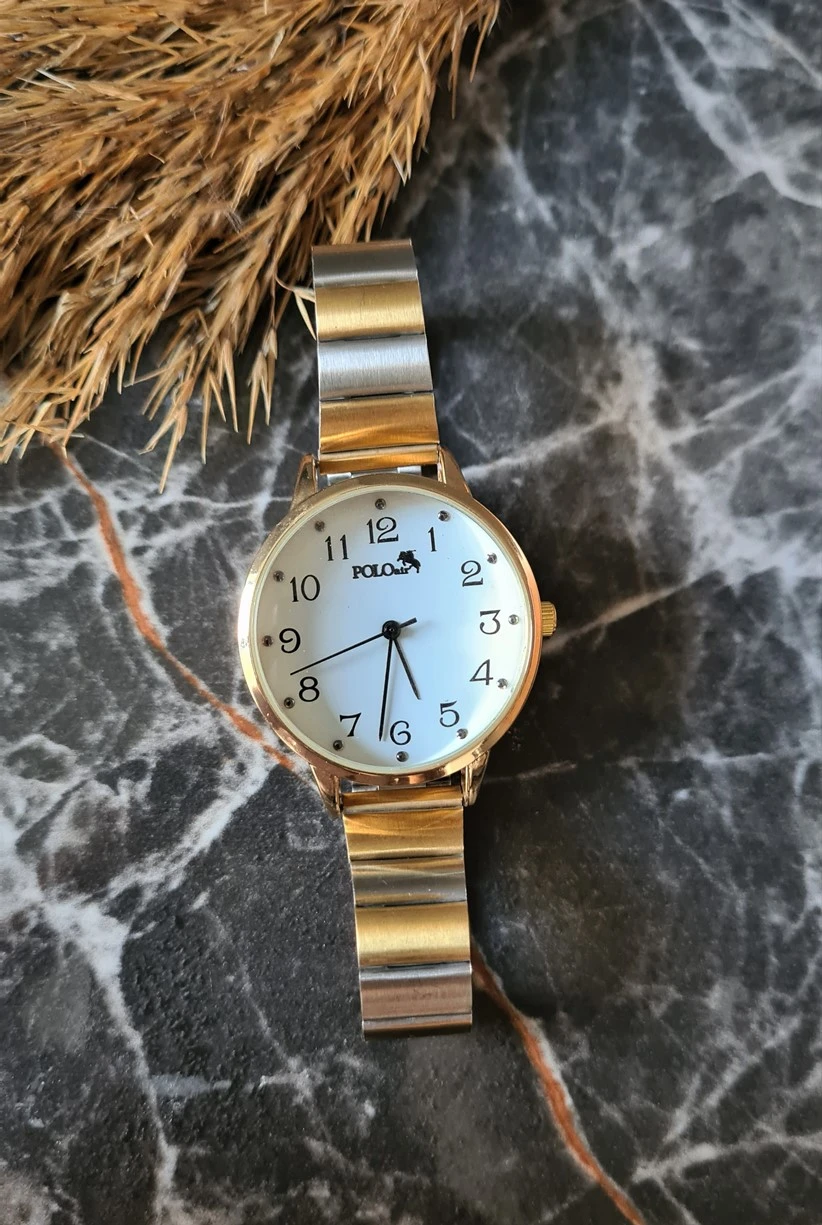 Polo Air Klasik Rakamlı Kadın Kol Saati Sarı- Gümüş Renk PL-1451B4x
