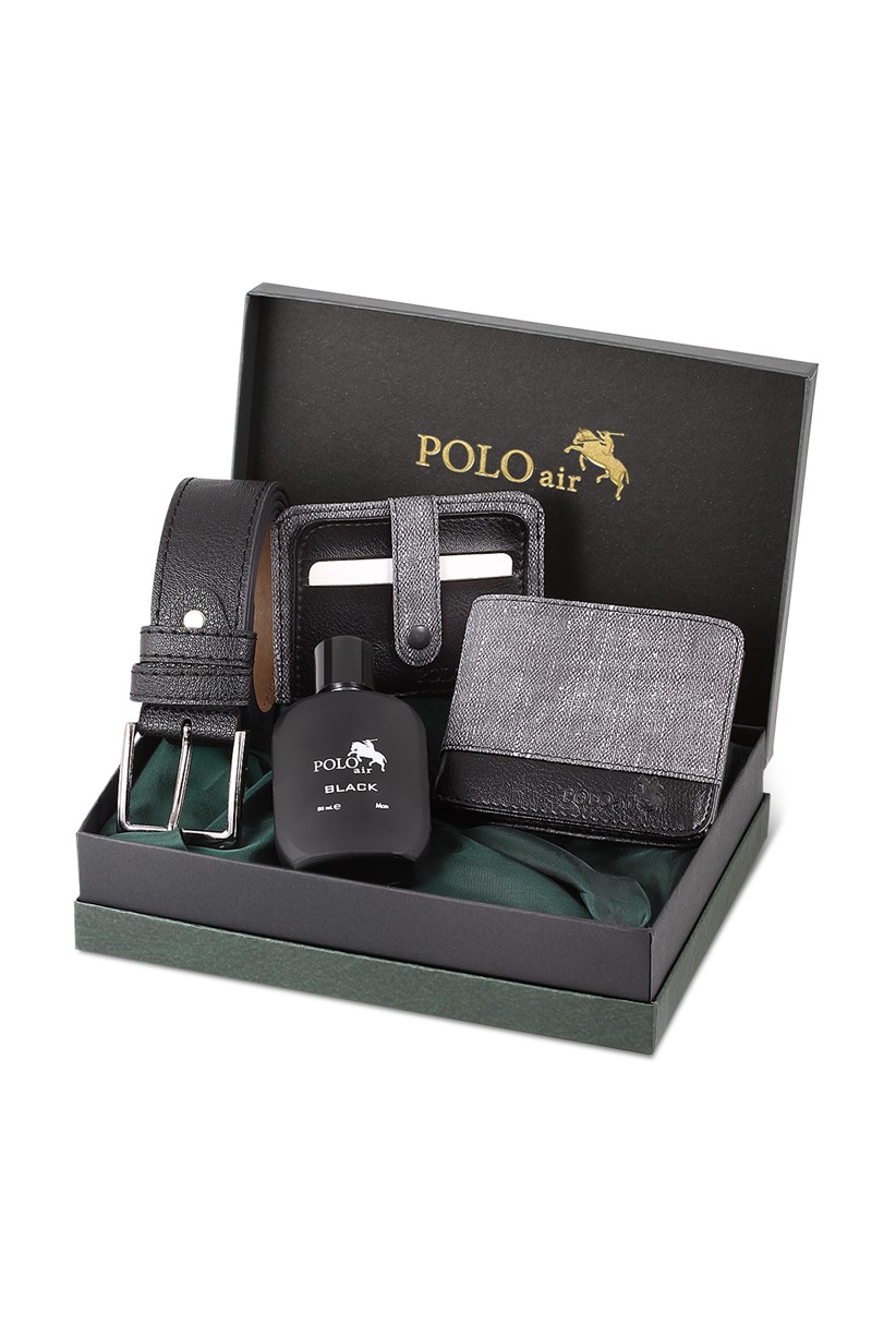 Polo Air  Kutulu Spor Erkek Cüzdan Kemer Kartlık Parfüm Seti Gri Renk PM-11-G