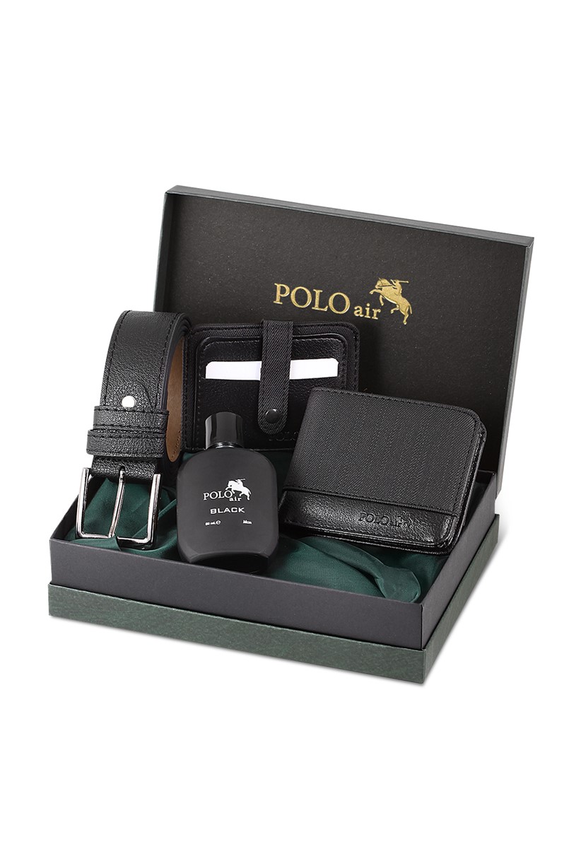 Polo Air  Kutulu Spor Erkek Cüzdan Kemer Kartlık Parfüm Seti Siyah Renk PM-11-S