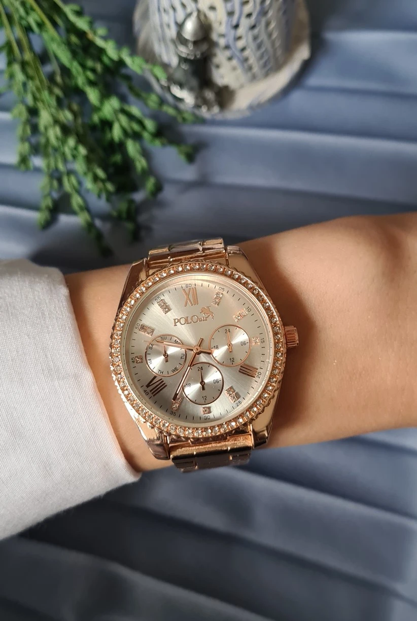 Polo Air Lüx Taş Detaylı Kadın Kol Saati Bakır Renk PL-1442B3x