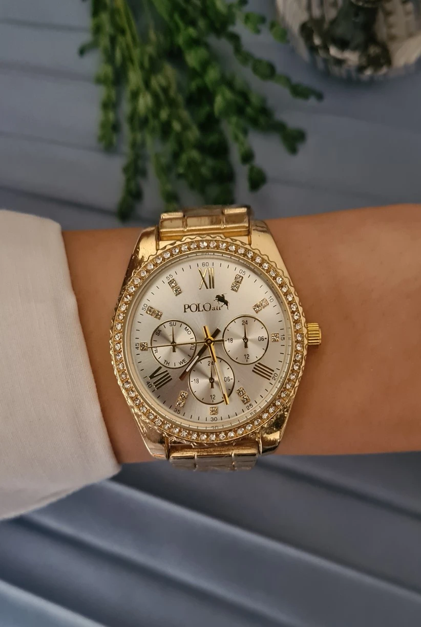 Polo Air Lüx Taş Detaylı Kadın Kol Saati Sarı Renk PL-1442B1x