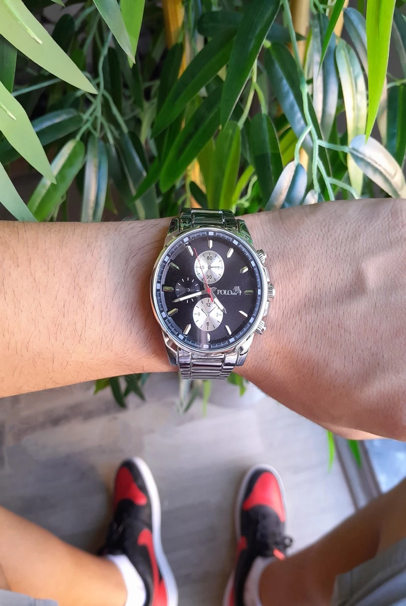 Polo Air Metal Kordon Spor Erkek Kol Saati Gümüş-Siyah Renk PL-0725E2x