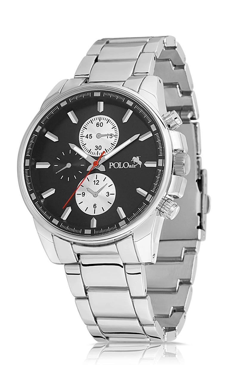Polo Air Metal Kordon Spor Erkek Kol Saati Gümüş-Siyah Renk PL-0725E2x