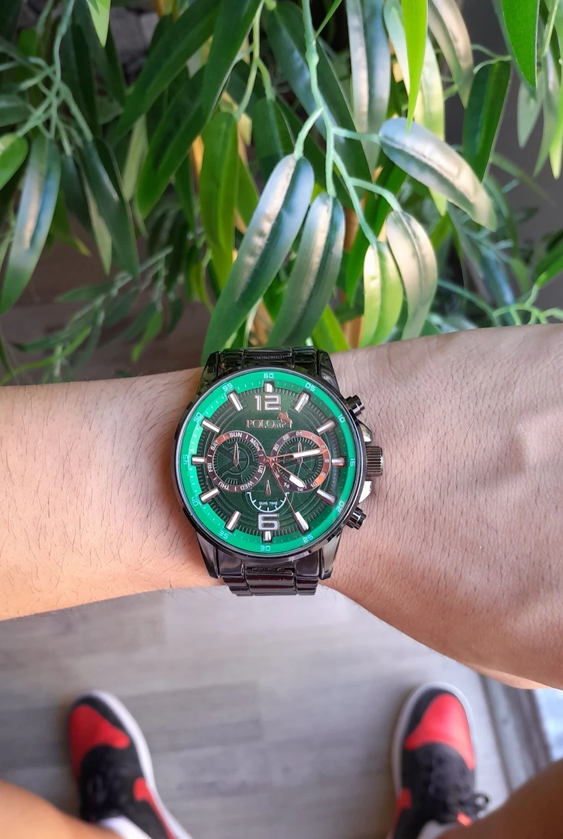 Polo Air Metal Kordon Spor Erkek Kol Saati Siyah-Yeşil Renk PL-0730E4x