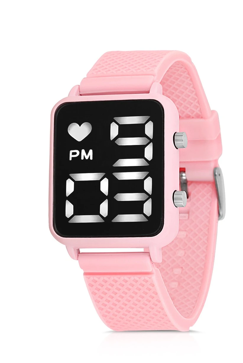 Polo Air Premium Set Dijital  Kadın Kol Saati Gözlük Parfüm Set Kombin Açık Pembe Renk st-2090s4