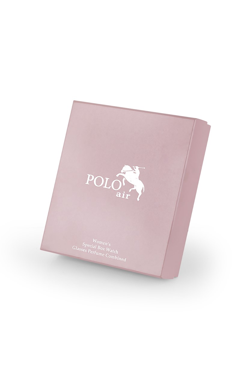 Polo Air Premium Set Dijital  Kadın Kol Saati Gözlük Parfüm Set Kombin Açık Pembe Renk st-2090s4