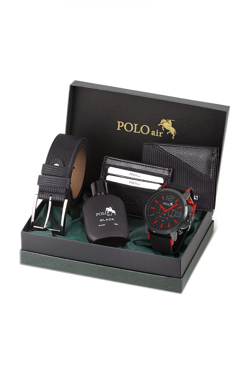 Polo Air Spor Erkek Kol Saati Kemer Cüzdan Kartlık  50ml Parfüm Kombin Set Özel Kutusunda PL-0728E2