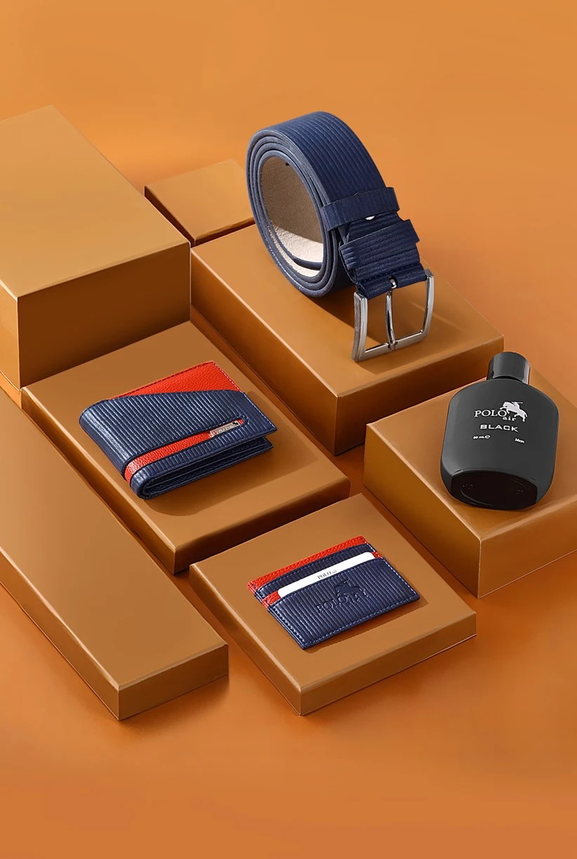 Polo Air Spor Erkek Kol Saati Kemer Cüzdan Kartlık  50ml Parfüm Kombin Set Özel Kutusunda PL-0728E3