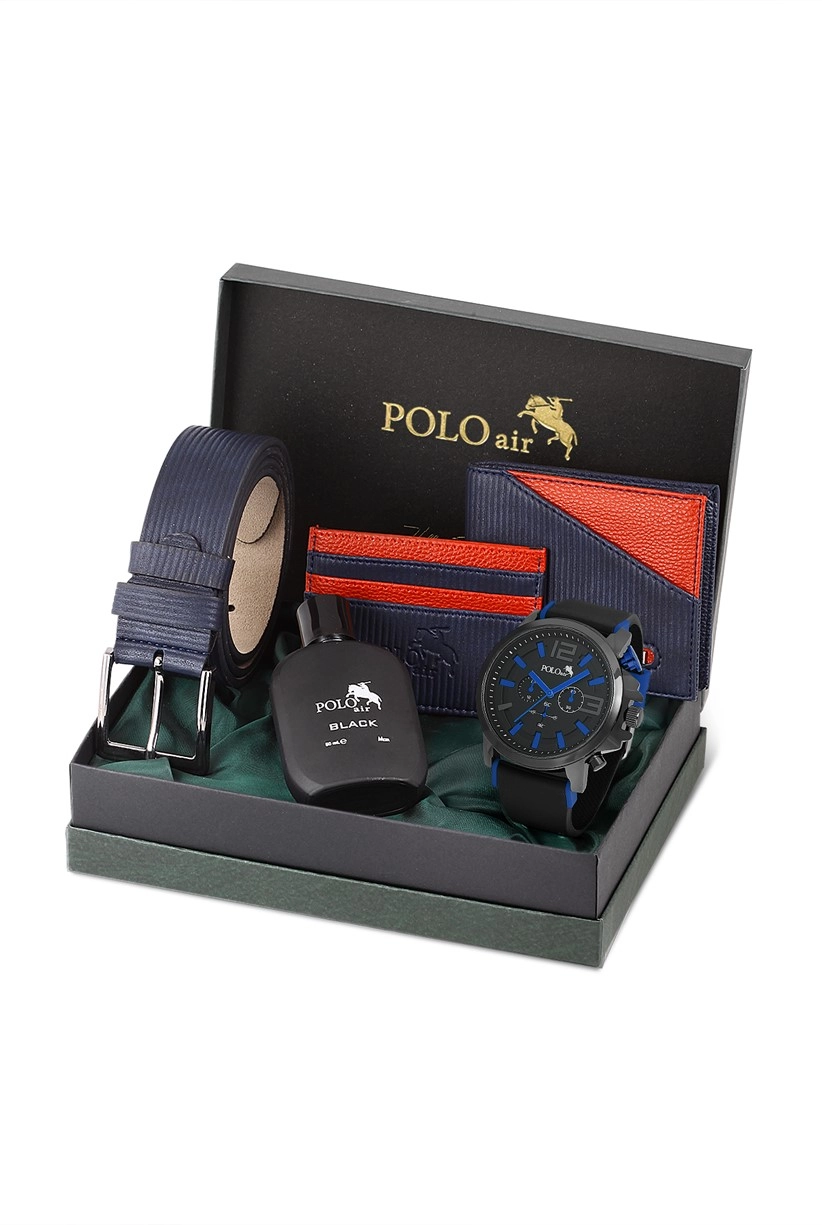 Polo Air Spor Erkek Kol Saati Kemer Cüzdan Kartlık  50ml Parfüm Kombin Set Özel Kutusunda PL-0728E3