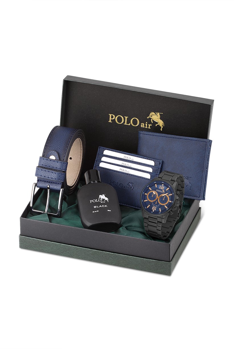 Polo Air Spor Erkek Kol Saati Kemer Cüzdan Kartlık 50ml Parfüm Kombin Set Özel Kutusunda PL-0730E3