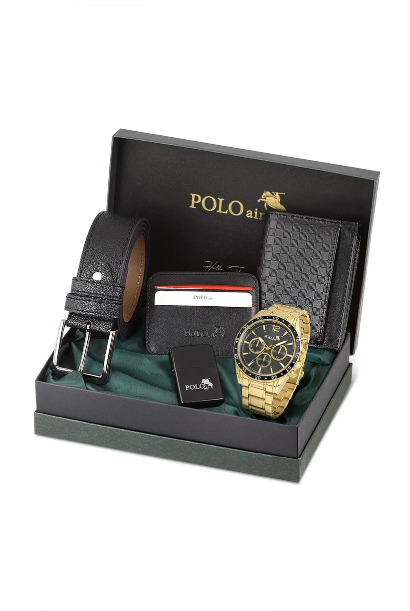 Polo Air Spor Erkek Kol Saati Kemer Cüzdan Kartlık Çakmak Kombin Set Özel Kutusunda PL-0729E3