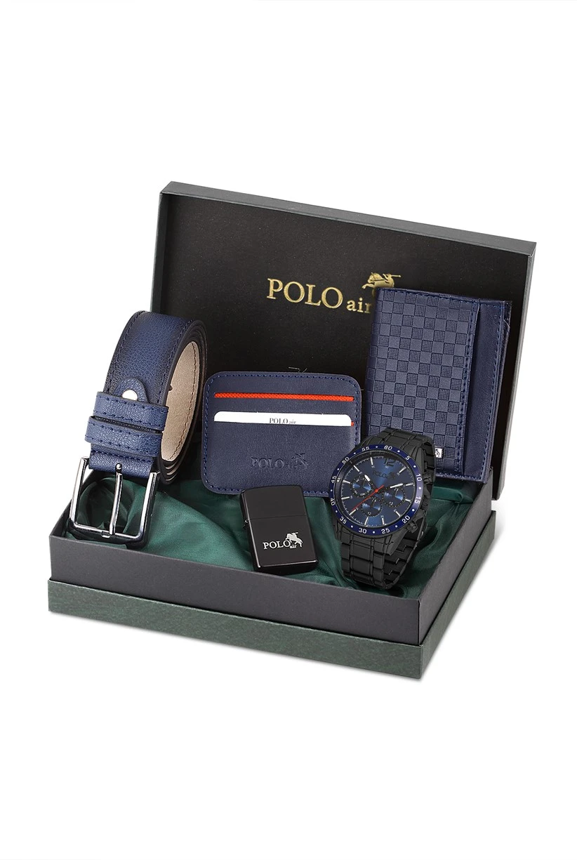 Polo Air Spor Erkek Kol Saati Kemer Cüzdan Kartlık Çakmak Kombin Set Özel Kutusunda PL-0729E5