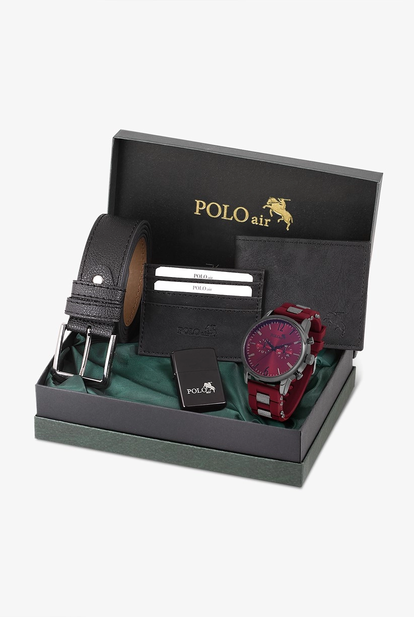 Polo Air Spor Erkek Kol Saati Kemer Cüzdan Kartlık Çakmak Kombin Set Özel Kutusunda PL-0731E2
