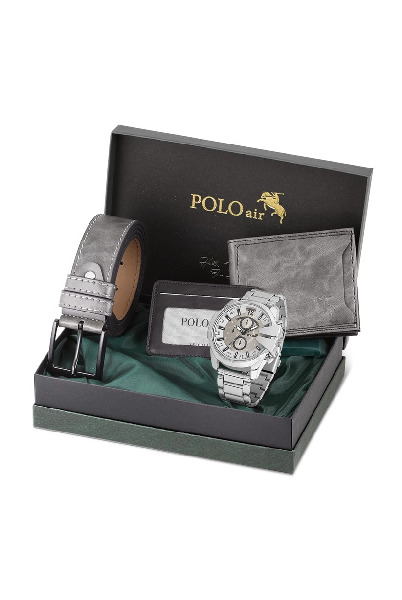 Polo Air Spor Erkek Kol Saati Kemer Cüzdan Kartlık Set Özel Kutusunda PL-0719E11