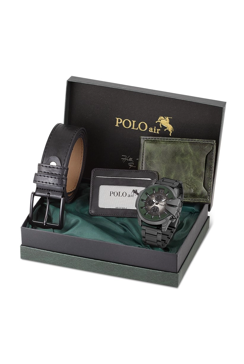 Polo Air Spor Erkek Kol Saati Kemer Cüzdan Kartlık Set Özel Kutusunda PL-0719E12