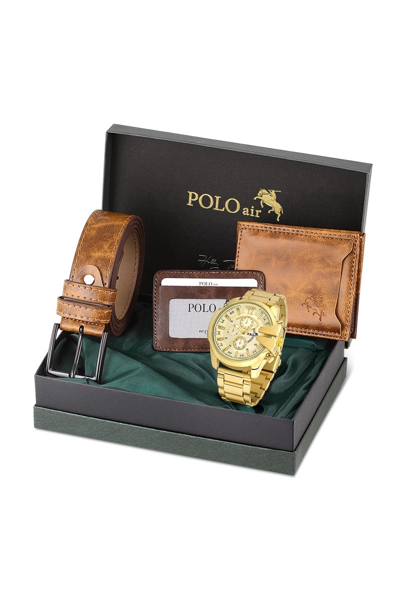 Polo Air Spor Erkek Kol Saati Kemer Cüzdan Kartlık Set Özel Kutusunda PL-0719E6