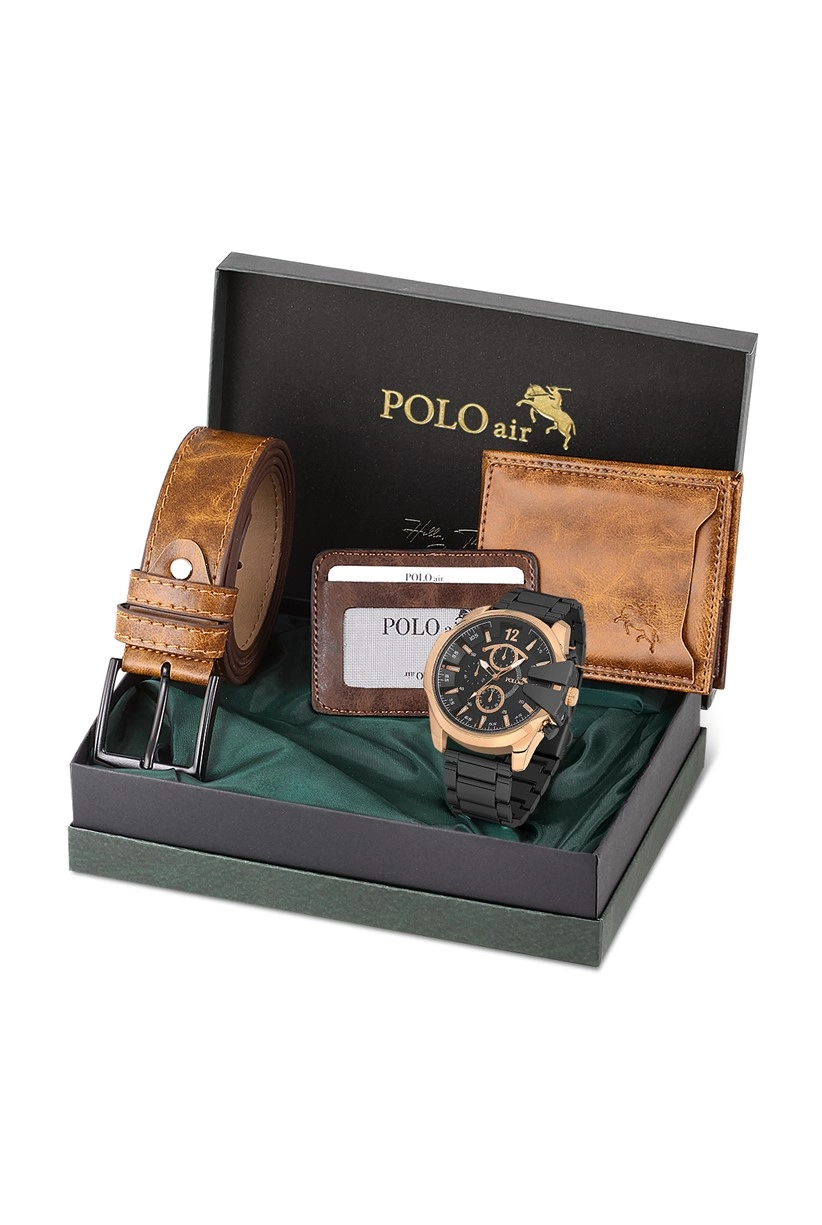Polo Air Spor Erkek Kol Saati Kemer Cüzdan Kartlık Set Özel Kutusunda PL-0719E7