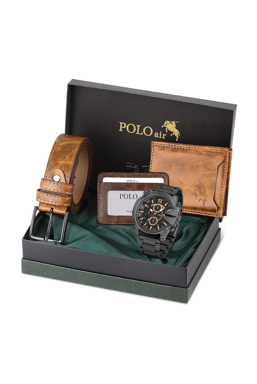 Polo Air Spor Erkek Kol Saati Kemer Cüzdan Kartlık Set Özel Kutusunda PL-0719E8