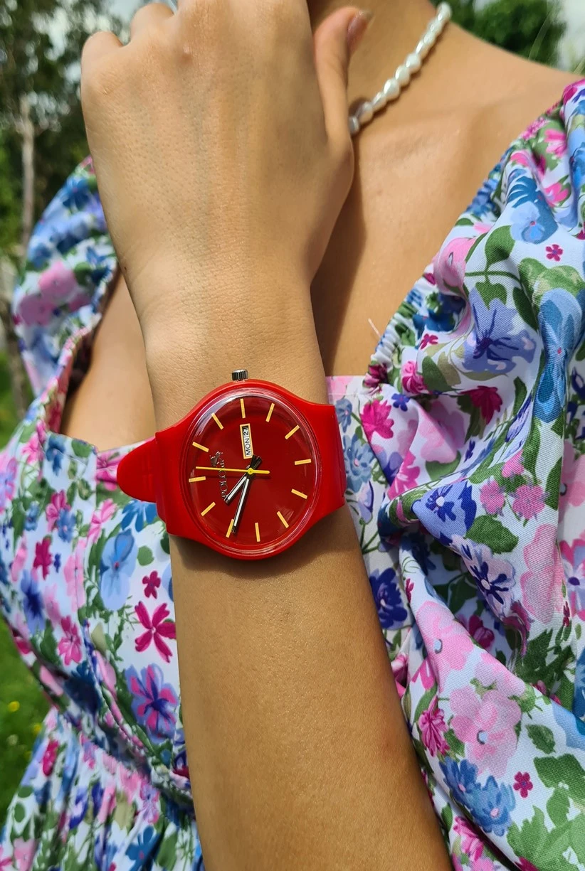 Polo Air Unisex Silikon Kordon Gün Ay Takvimli Kol Saati Kırmızı Renk PL-1462B6