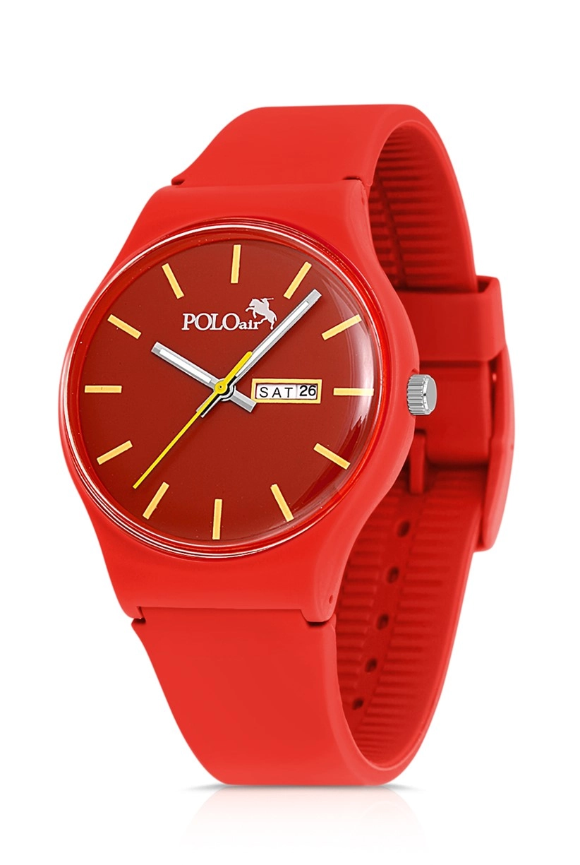 Polo Air Unisex Silikon Kordon Gün Ay Takvimli Kol Saati Kırmızı Renk PL-1462B6