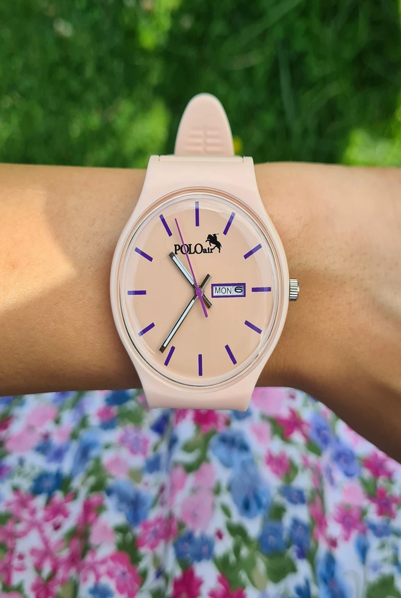 Polo Air Unisex Silikon Kordon Gün Ay Takvimli Kol Saati Toz Pembe Renk PL-1462B9