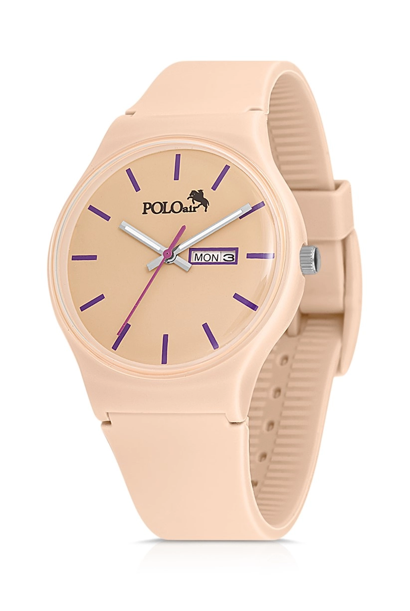 Polo Air Unisex Silikon Kordon Gün Ay Takvimli Kol Saati Toz Pembe Renk PL-1462B9