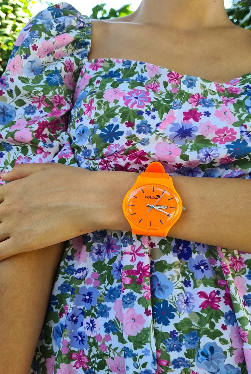 Polo Air Unisex Silikon Kordon Gün Ay Takvimli Kol Saati Turuncu Renk PL-1462B7