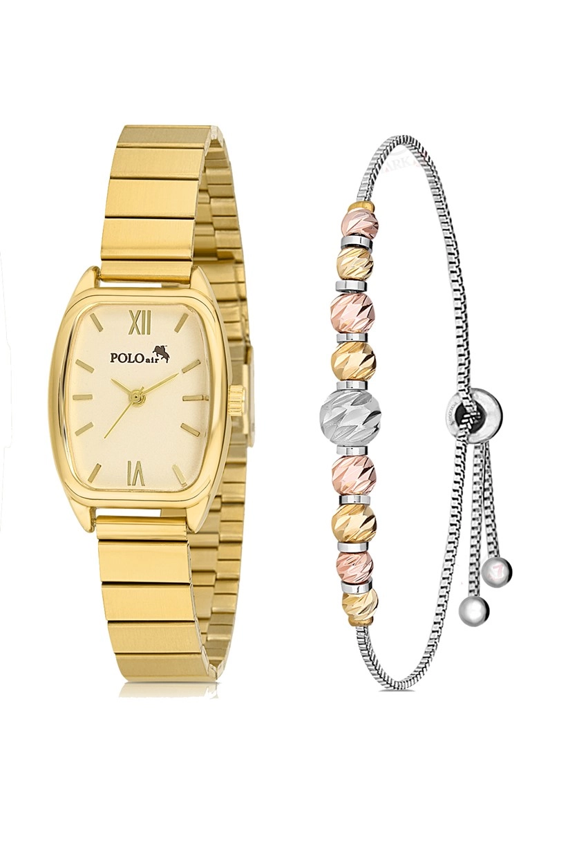 Polo Air Vintage Kadın Kol Saati Dorika Bileklik Kombin Altın Renk PL-1445B1