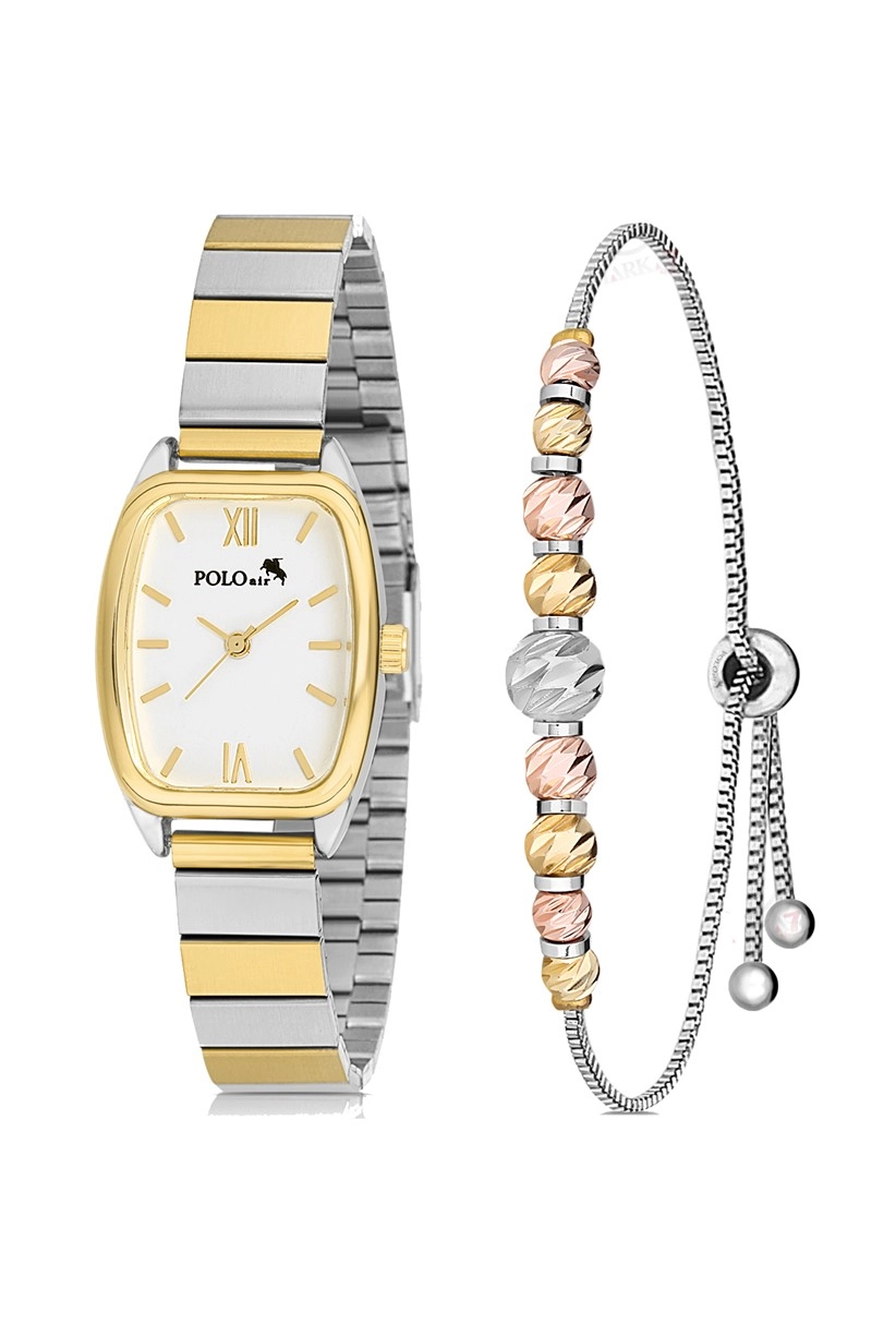 Polo Air Vintage Kadın Kol Saati Dorika Bileklik Kombin Gümüş-Altın Renk PL-1445B4