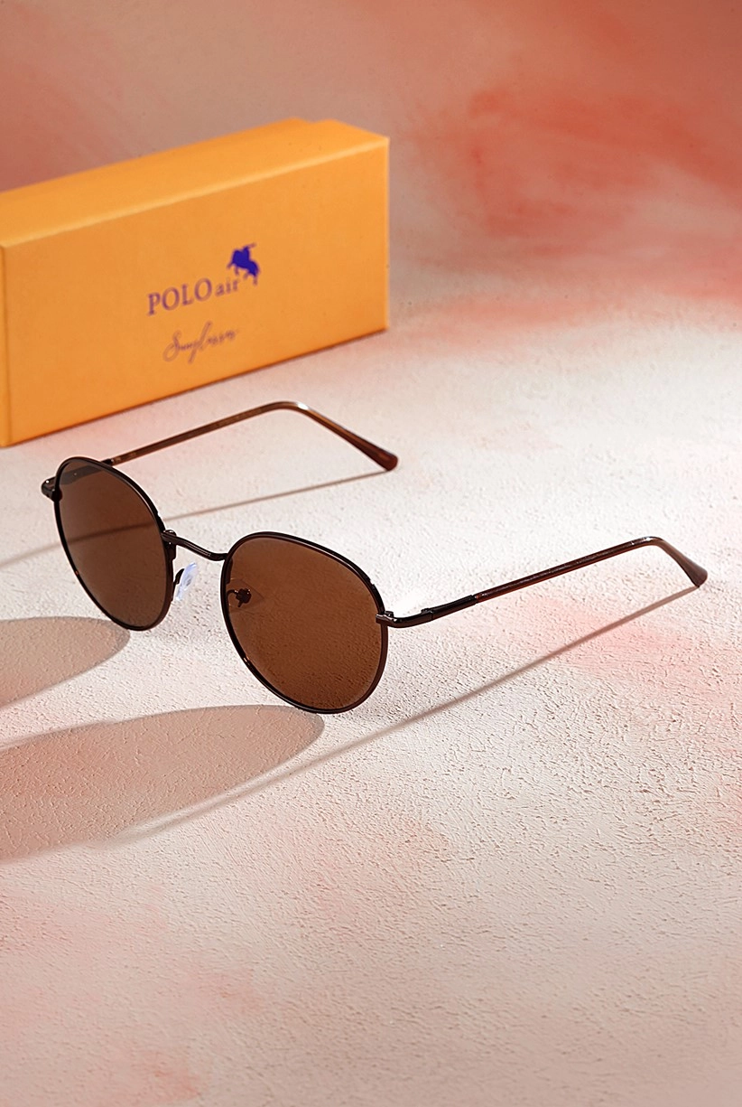Polo Air Yuvarlak Çerçeveli Polarize Bay Bayan Güneş Gözlüğü Kahverengi PLG-2074C3
