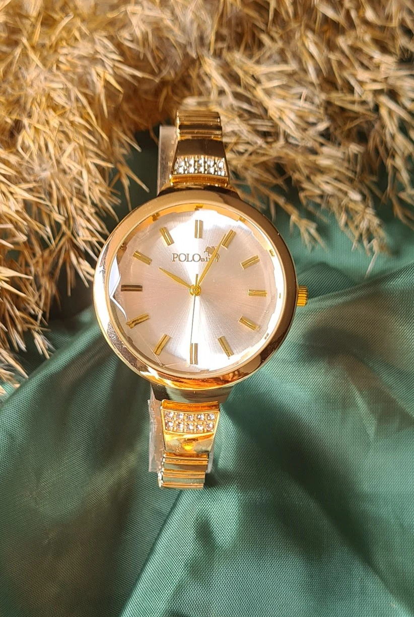 Polo Air Zarif Kordon Kristal Cam Kadın Kol Saati Sarı Renk PL-1452B1x